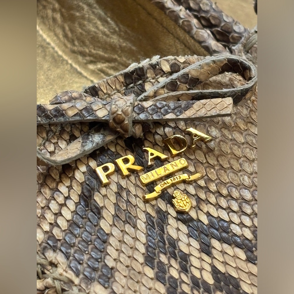 Prada Python Loafers Snakeskin Bow Gold Logo - Picture 3 of 12